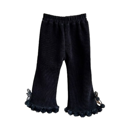 

Posijego Toddler Kids Girls Fleece Lined Pants Floral Ankle Split Wide Leg Pants Solid Color Bottoms Trousers