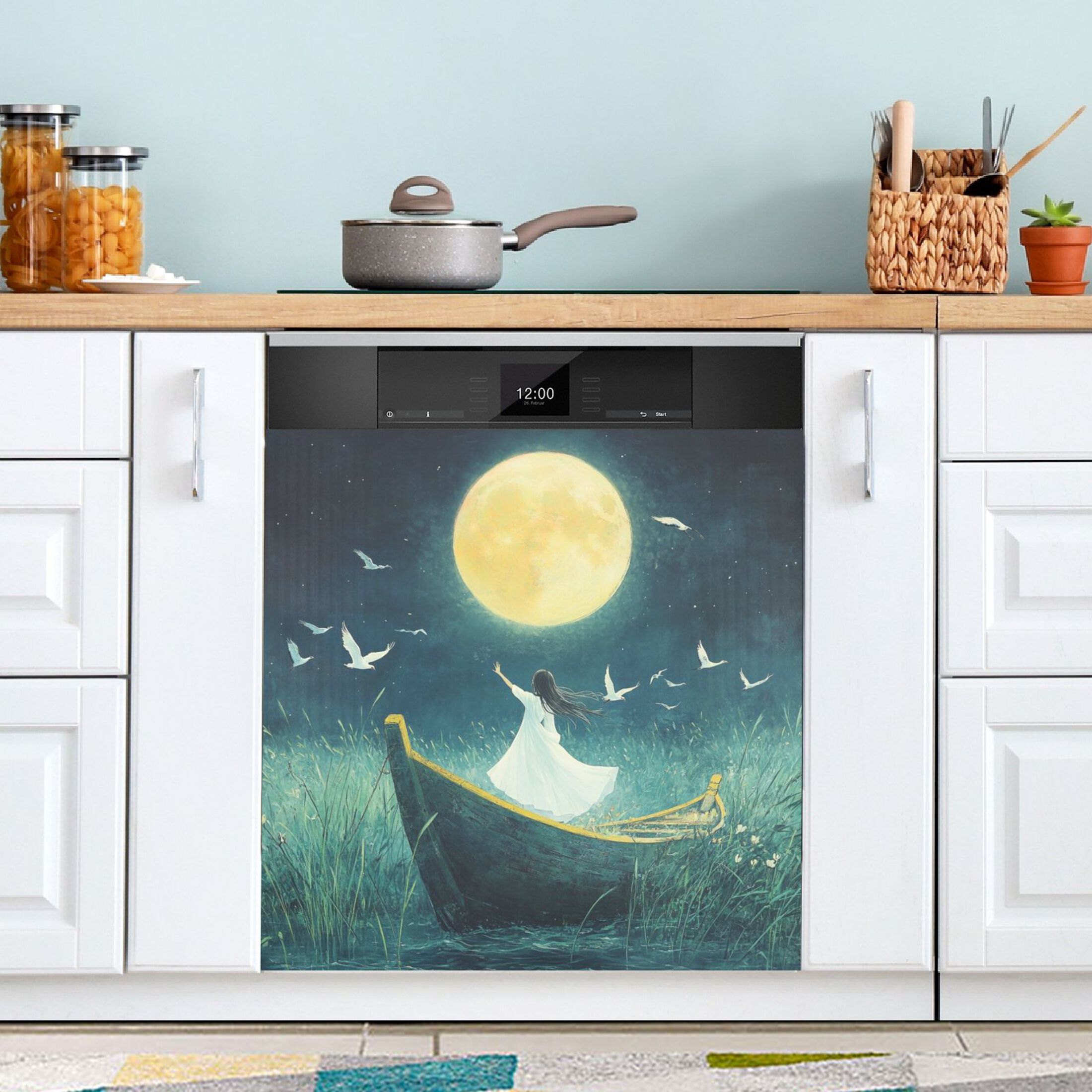 Dishwasher Magnetic Sticker 23x26 Inch Refrigerator Magnetic Sticker Washing Machine Magnetic Sticker Kitchen Panel Magnetic Sticker Home Decor Cartoon Moon Beauty