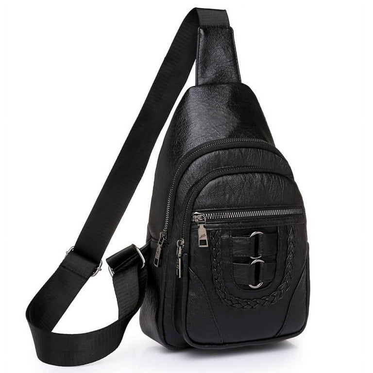 Leather Sling Bag Purse for Women Chest Crossbody Shoulder Bags Travel Daypack for Men and Women Brown Big