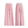thumbnail image 2 of Afuyipoi Girls Cotton Casual Pants Size 1-13 Grid Elastic Waist Wide Leg Sports Trousers for Kids Everyday Play Home Outdoor School Pink Size 11, 2 of 5