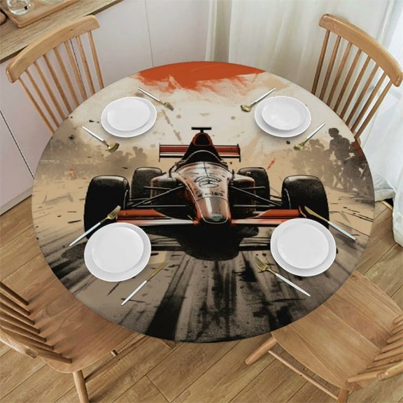 SHERONV Race Car Round Tablecloth Waterproof Resistant Fabric - Ideal for Indoor and Outdoor Dining, Parties, and Weddings - Stain-Resistant and Washable 31"-35