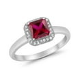 thumbnail image 2 of Halo Princess Cut Simulated Ruby CZ Wedding Ring 925 Sterling Silver Size 10, 2 of 6