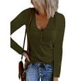 thumbnail image 1 of Fashnice Women Tops Breasted Neck Tunic Blouse V T Shirt Loose Work Pullover Army Green L, 1 of 2
