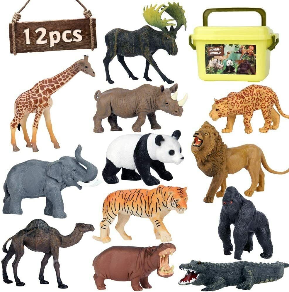 VKZON Animal Figure Toys Safari Figurines, Plastic African Animals Educational Learning Playset with Elephant, Giraffe, Lion, Tiger for Kids Toddlers Children Age 3-8