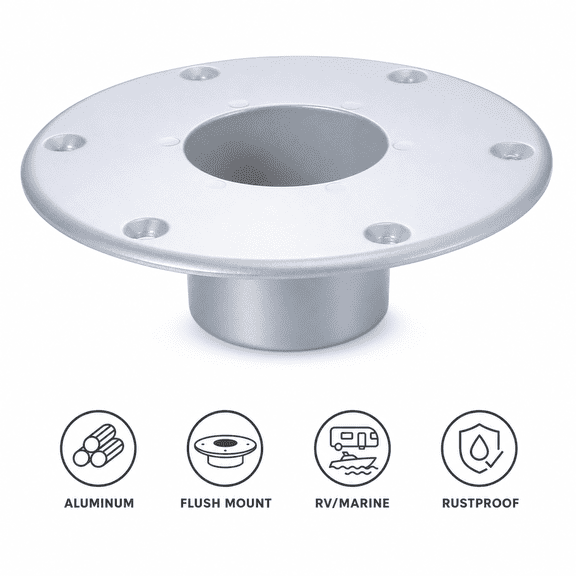 RV Table Leg Pedestal Base 5.91 Inch Aluminum Flush Mount Floor Flange for RV Camper Marine Boat Pontoon Table