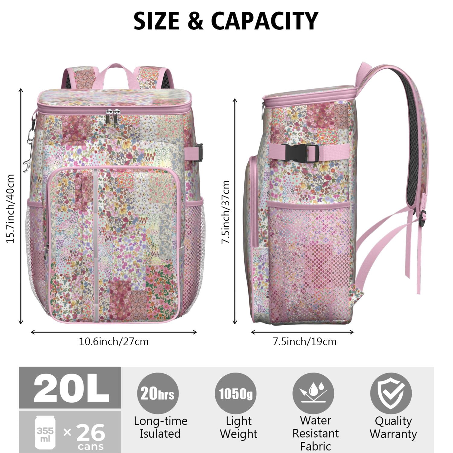 Travel Cooler Bag - Pioneer Flower Camping Beer Cooler Backpack with Bottle Opener- Waterproof Insulated Picnic Backpacks - Cooler Bag for Beach