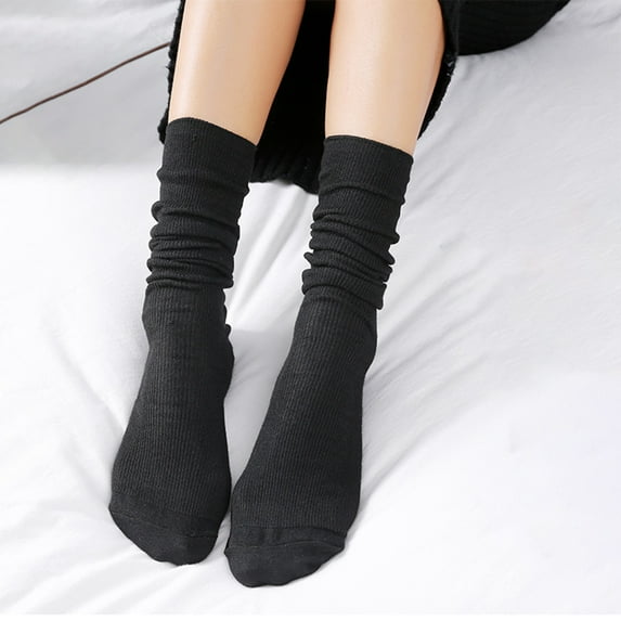 Dengjunhu 1 Pair Women Socks Solid Color Sweat-absorbent Autumn Winter Japanese Style Good Elasticity Leg Warmers for Daily Wear