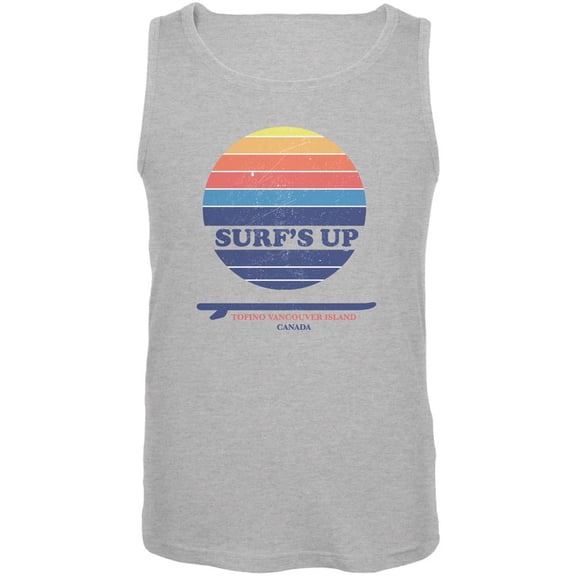 Surf's Up Tofino Beach Heather Grey Adult Tank Top - X-Large