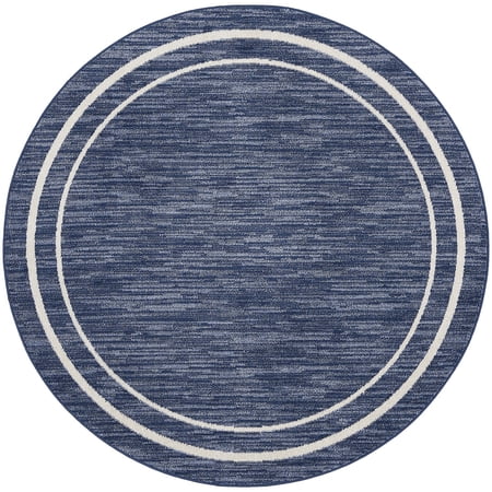 nourison essentials indoor/outdoor navy/ivory 8 x round area rug (8 round)