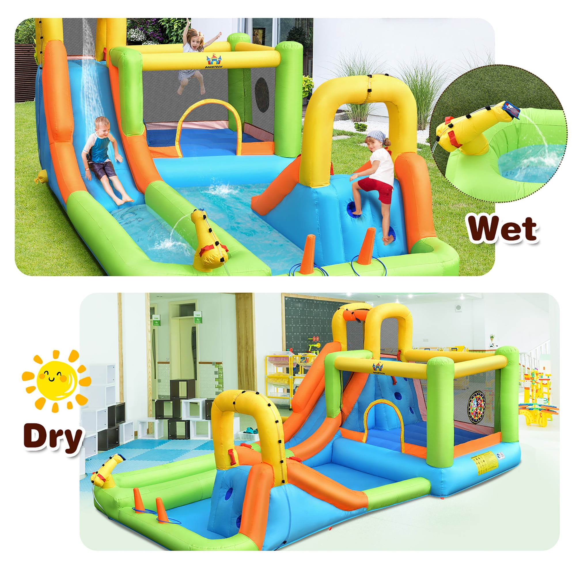 Costway Inflatable Water Slide Park Bounce House Splash Pool Without Blower