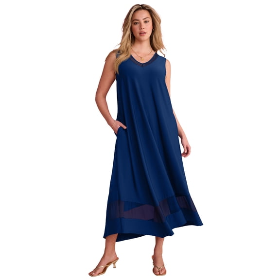 Roaman's Women's Plus Size Stretch Knit V-Neck Sleeveless Maxi Dress