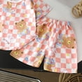thumbnail image 5 of Gubotare Girls Pajama Set Girls Satin Pajamas Set Button Down 2 Piece Silk Pjs Shorts Set Ruffle Sleepwear 5T 6T (Khaki,5-6 Years), 5 of 6