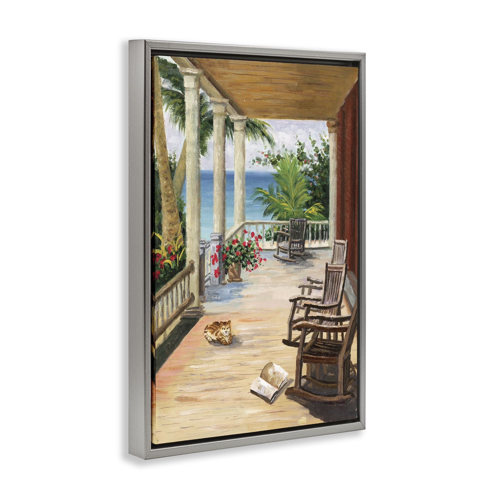 Stupell Industries Coastal Cape Cabin Coastal Painting Gray Floater Framed Canvas Art Print Wall Art, 21 x 31