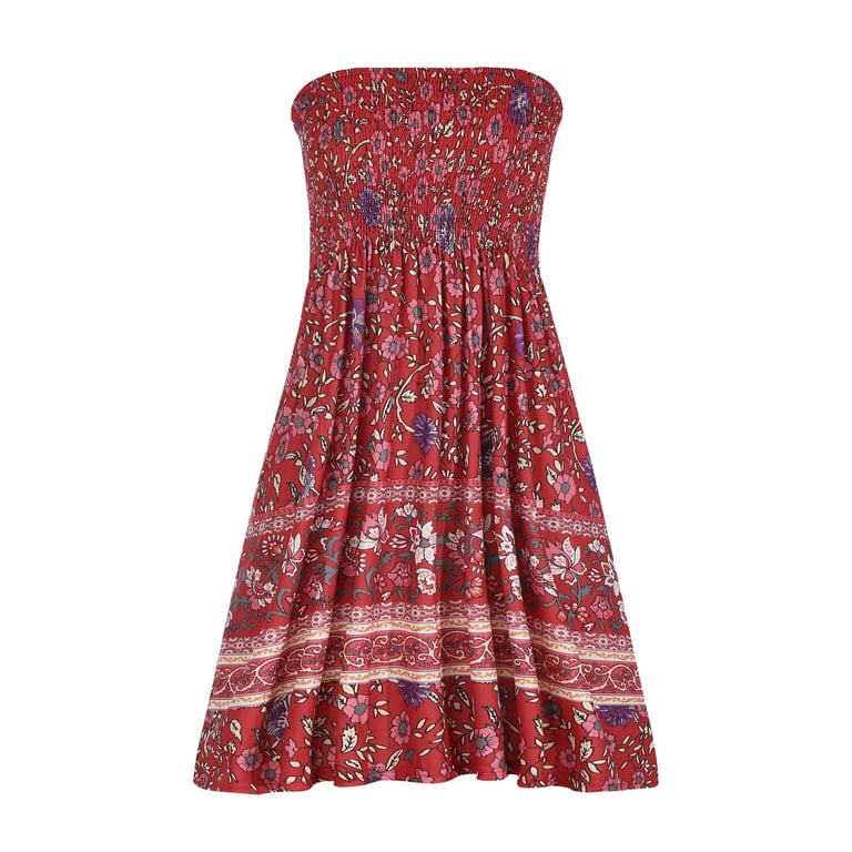 cheap dresses for women Xihbxyly Womens Formal Dress, Sexy Tube Strapless Strapless Printing Sleeveless A-Line Skirt Dress Dress Off Shoulder Long Dress Maxi Summer Dress Red L Size:US8 - IT38 21-08-95 Andrea and Leo Couture