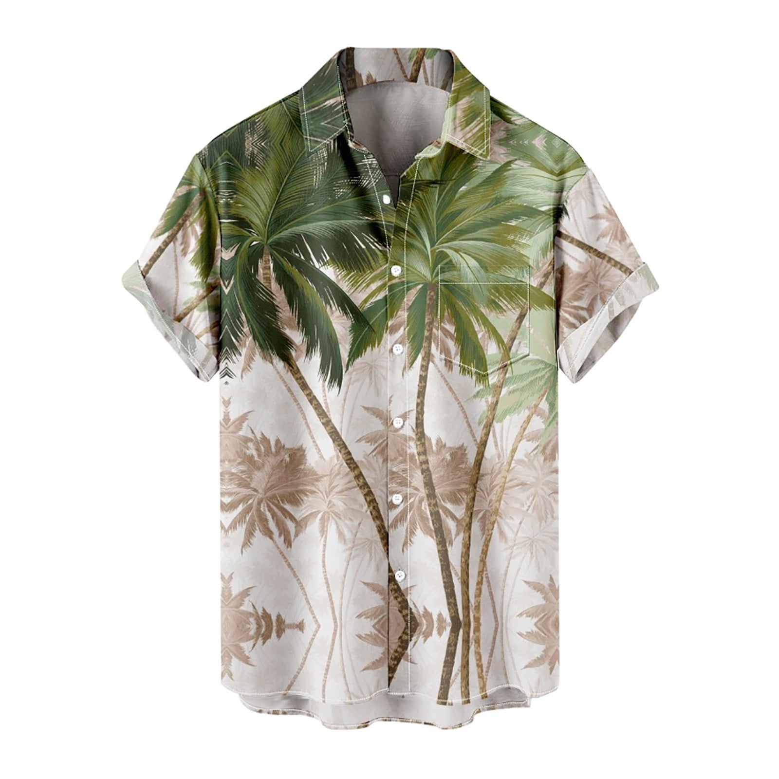 Giftesty Men Shirts,Men's Lapel Chest Pocket Hawaiian Print Loose Short ...