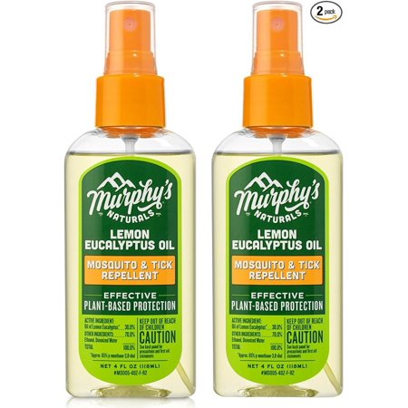 Murphy's Naturals Lemon Eucalyptus Oil Insect Repellent Spray | DEET-Free, Plant-Based | Mosquito and Tick Repellent for Skin + Gear | 4 Ounce Pump Spray | 2 Pack