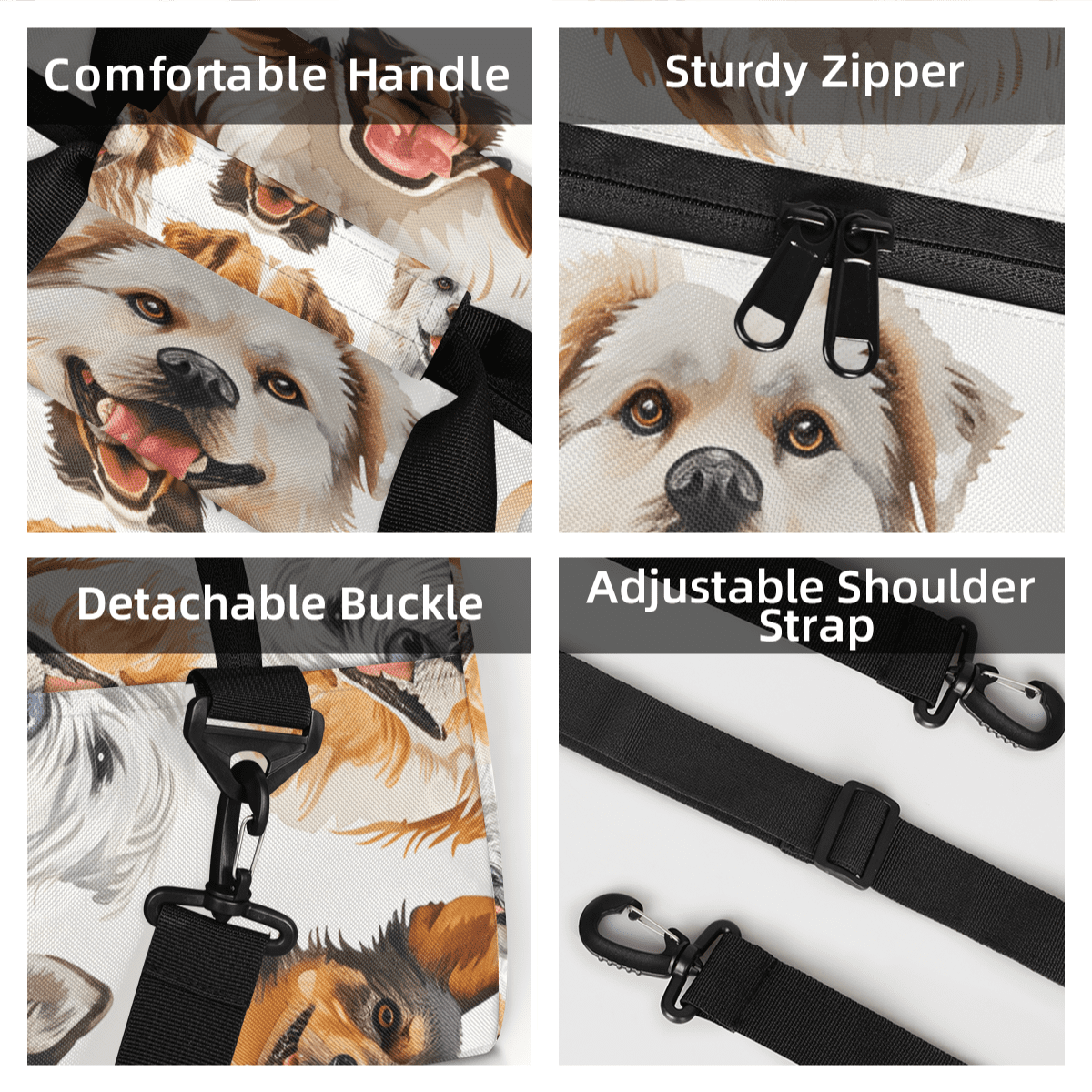 Herdesigns Cute Dogs Sports Duffle Bag for Women & Men, Puppy Pets Gym Bag Dance Bag Overnight Bag Carry On Weekender Travel Bag
