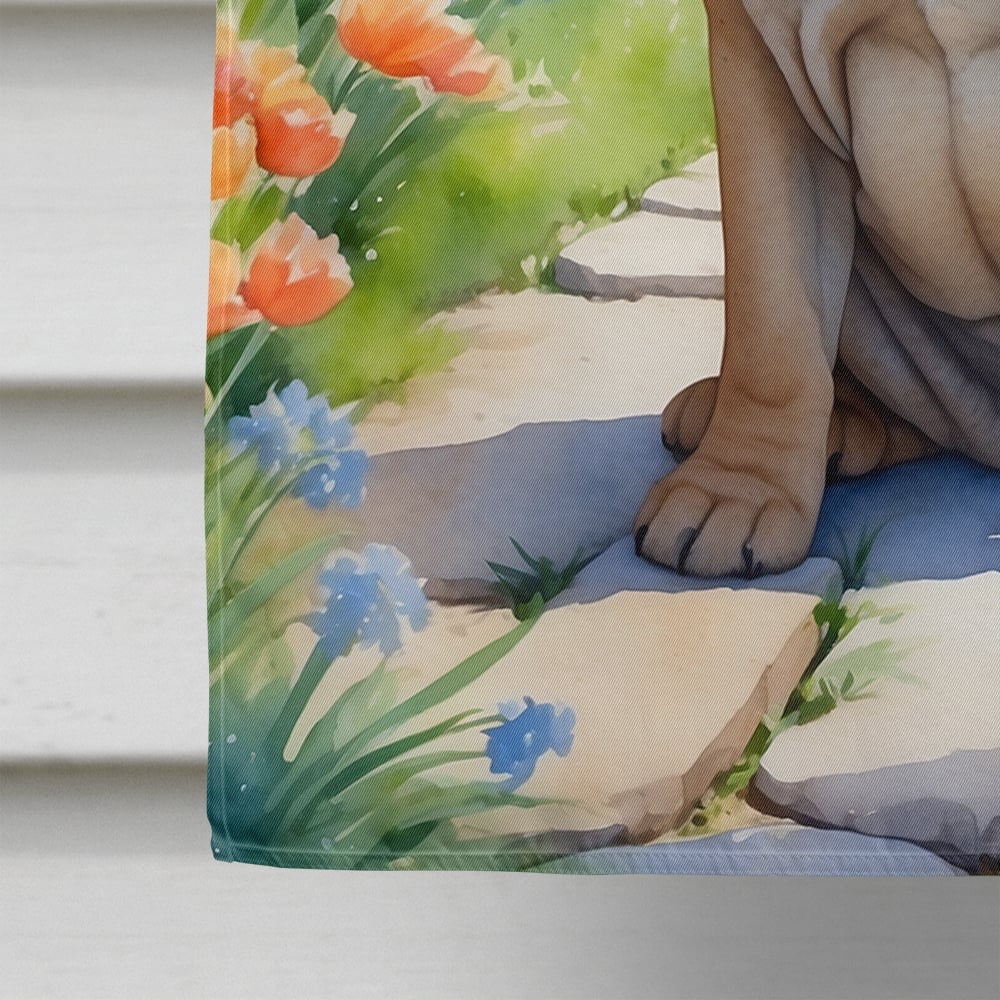Shar Pei Spring Path House Flag 28 in x 40 in