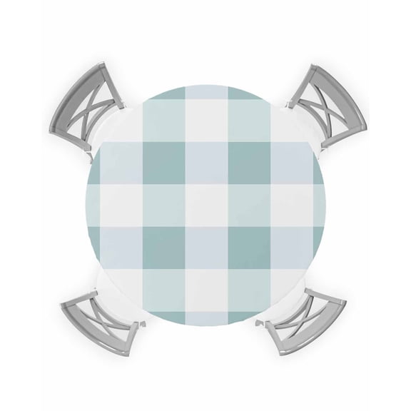 nqOlkjepod Aqua Plaid Round Tablecloth, Fitted Table Cover with Elastic for 45"-54" Round Tables, Spring Summer Farmhouse Buffalo Checkered Table Cloth Outdoor Dinning Party Waterproof Tablecloths