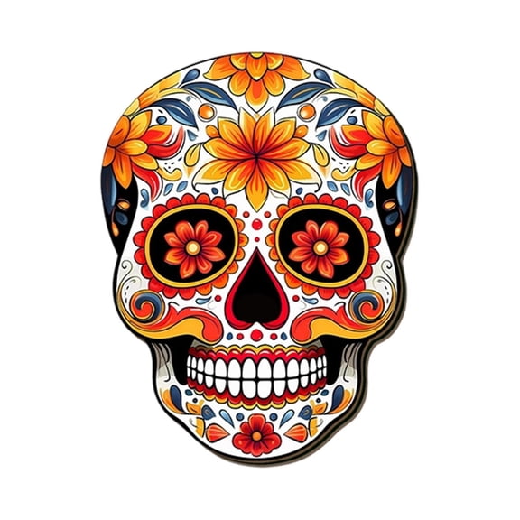 Sugar Skull Wooden Hanging Ornaments, Day of the Dead Dia de los Muertos Mexican Skull Wood Cutout Decor for Wall, Front Door, Porch, Bedroom and Party Decor