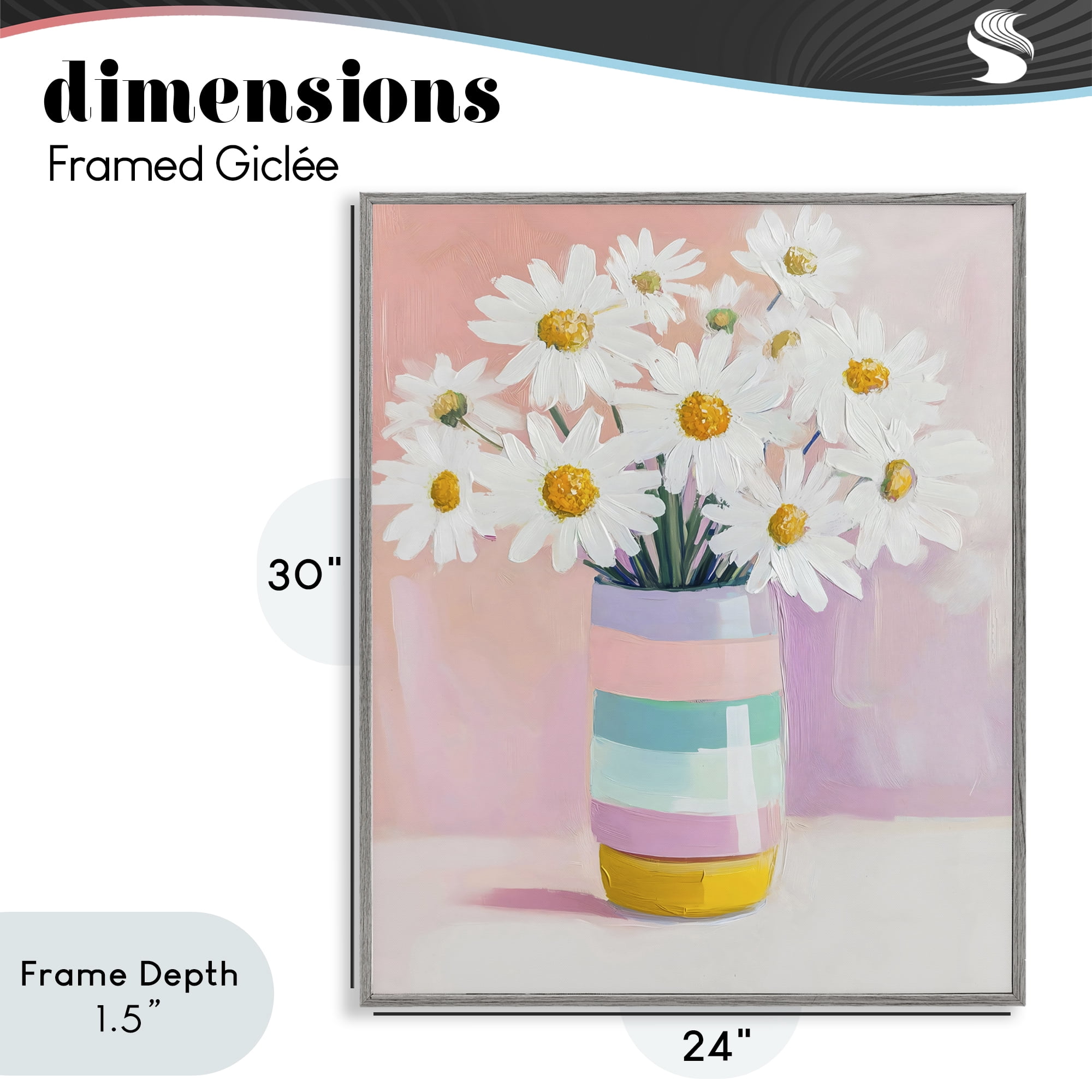 Stupell Industries Daisies in Striped Vase Gray Framed Giclee Art, design by The Prints Vibe