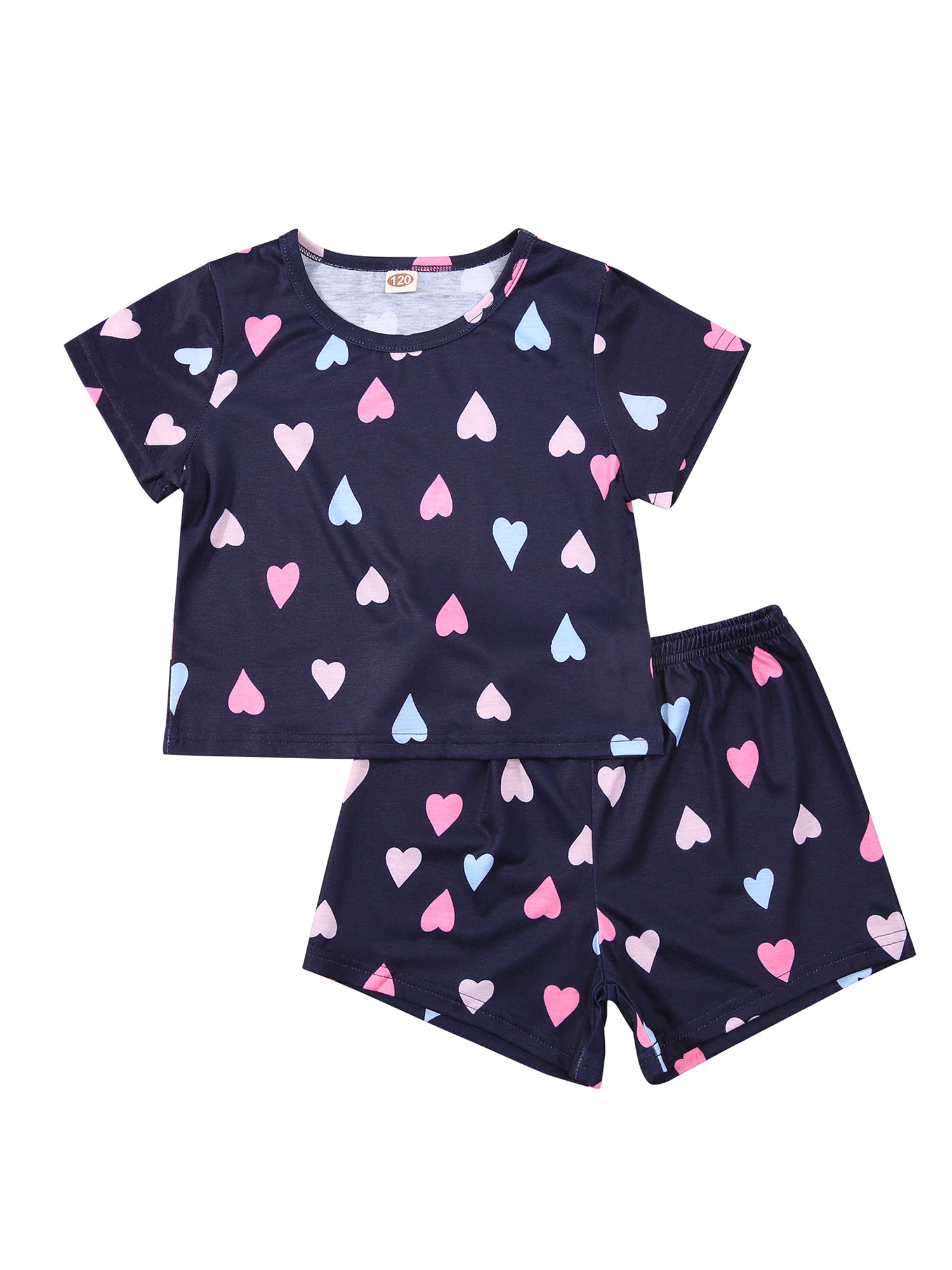 Details about  / SHEIN Cat Print Tshirt And Heart Set Pajama Sleeve Short Neck Round Cute Summer