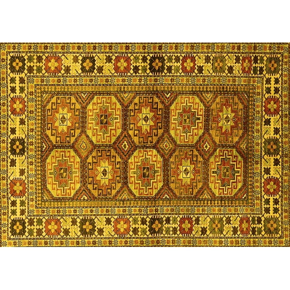 Ahgly Company Machine Washable Indoor Rectangle Oriental Yellow Industrial Area Rugs, 7' x 10'