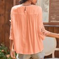 thumbnail image 4 of Camiseta de encaje para mujer, transpirable, suave, color puro, costura de encaje, holgada, informal, versátil, manga media, camiseta rosa L, 4 of 7