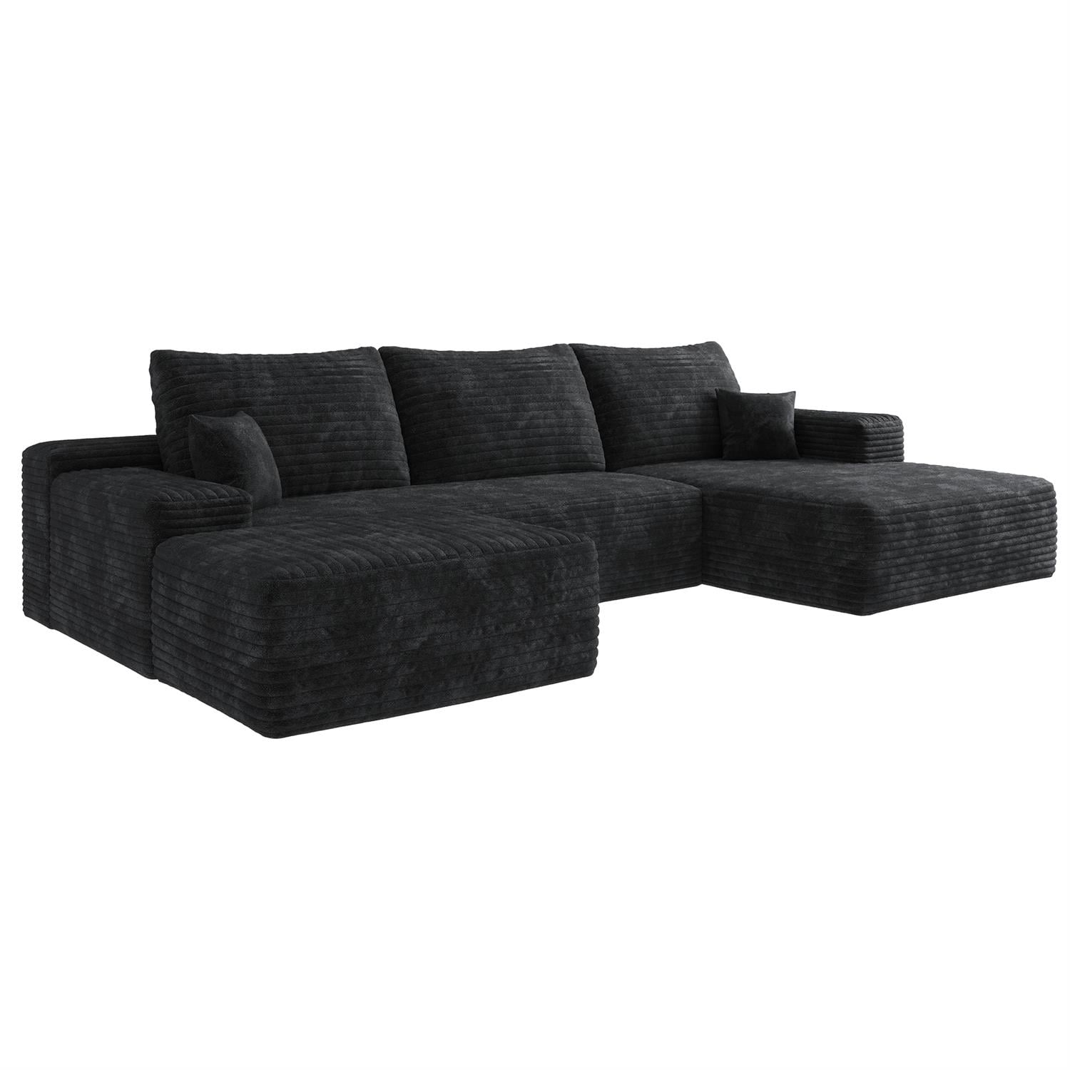Demi Bonn 107" Cozy Cloud Sectional Sofa Set with Ottoman, Modern U-Shaped Deep Seat Corner Couch, Upholstery Sofa for Living Room Comfort, No Assembly, Black