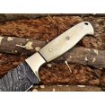 thumbnail image 3 of 9.5" Long hand forged Damascus steel 4.5" full tang blade skinning Knife, Natural Camel Bone with Brass bolster, Cow Leather sheath, 3 of 6