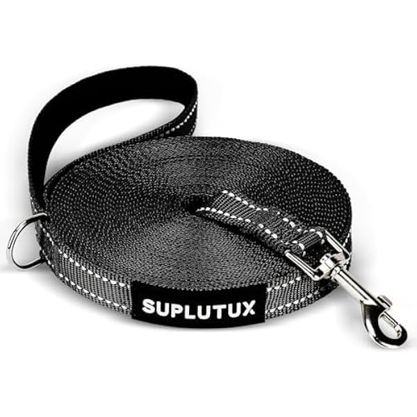 Eryueer Dog Training Leads, Long Line Dog Lead with Reflective Strip, Durable & Lightweight Training Lead for Dogs, Perfect for Recall, Obedience & Outdoor Activities (Black, 10m/32ft)
