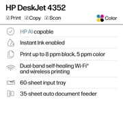 HP DeskJet 4352 Wireless All-in-One Color Inkjet Printer, Scanner, Copier, 3 months Free Instant Ink