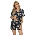 thumbnail image 3 of MintLimit Short Sleeve Pajama Set for Women Button Down Sleepwear Silk Loungewear Pj Sets Satin Sleepwear Womens Nightwear Black XXL, 3 of 3