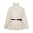 thumbnail image 4 of Arlun Womens Belted Wool Cape Poncho Coats Winter Warm Stand Collar Wrap Outerwear Tailored Waist Tie Detail Long Sleeve Loose Solid Color Trendy Elegant Coat Beige S, 4 of 5