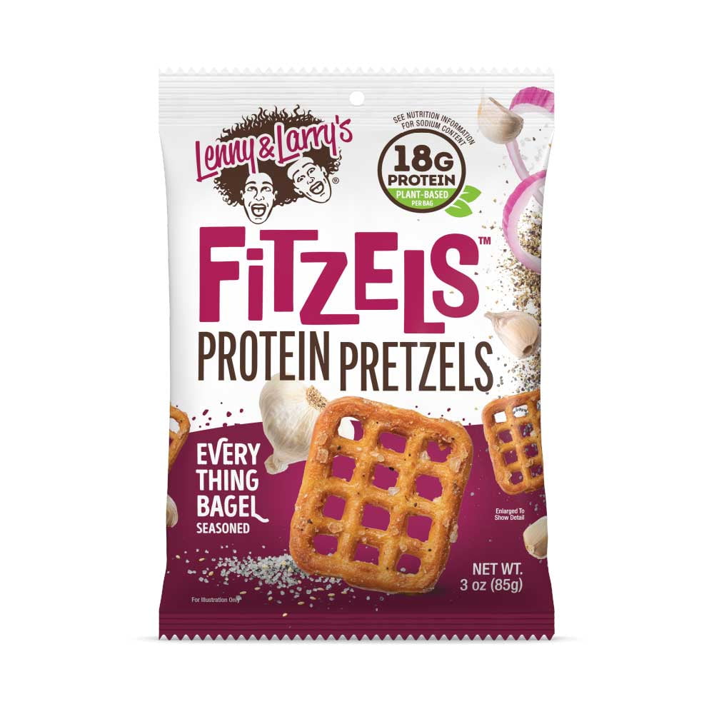 (4 pack) Lenny and Larry's Fitzels Protein Pretzels, Everything Bagel, 20g Protein, 3oz