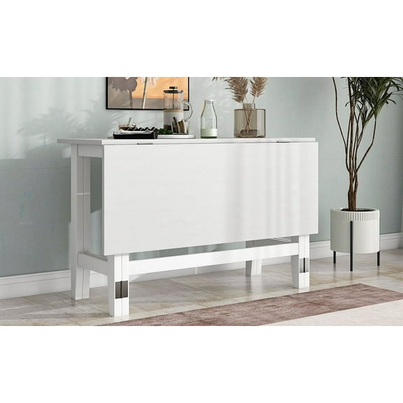 TIMOREN Drop Leaf Dining Table, 18 to 36 Inch Extendable Farmhouse Kitchen Table or Small Spaces, Wood Table for Kitchen, Dinette, Seats 4, White