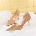 thumbnail image 4 of Zapatos de novia de tacón alto ajustados, de estilo clásico y sexy para discoteca, con punta hueca y lentejuelas brillantes, para boda, 4 of 5