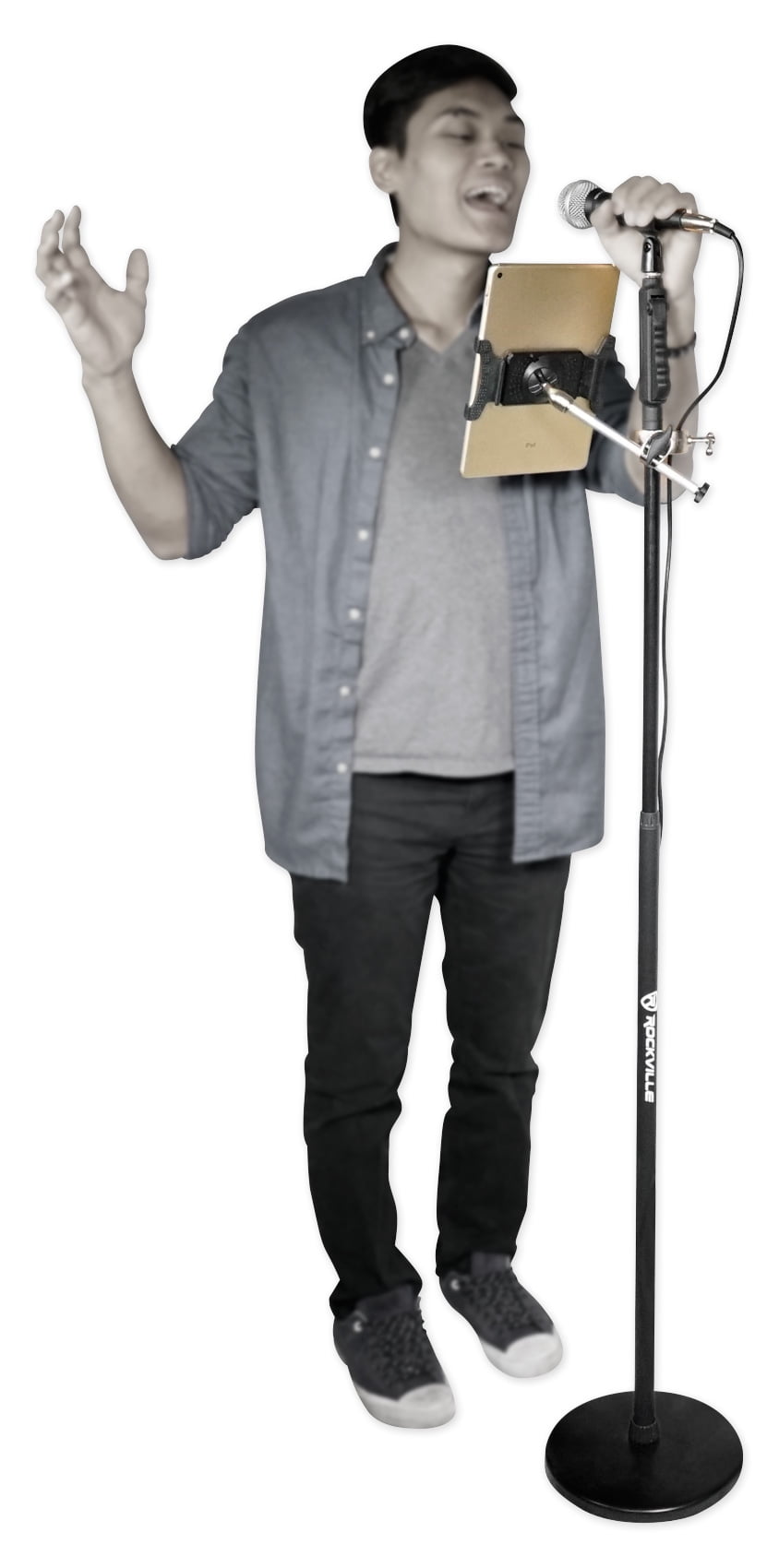 Rockville Pro Microphone+Tripod Base Mic Stand Boom+Smartphone/Tablet/iPad Mount