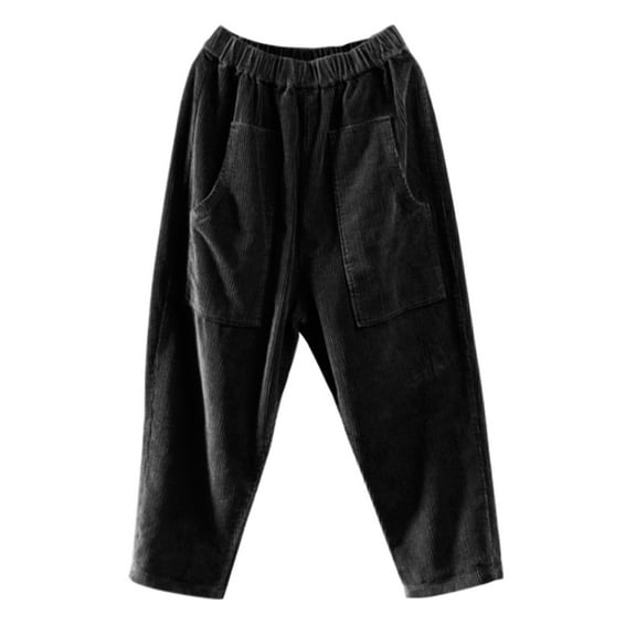 TRUBKH Corduroy Pants Women Baggy Pants Womens Cargo Pants with Pockets Womens Pants Trendy Bellbottoms Pants for Women Baggy Corduroy Pants Women Plaid Pants for Women Black 4xl