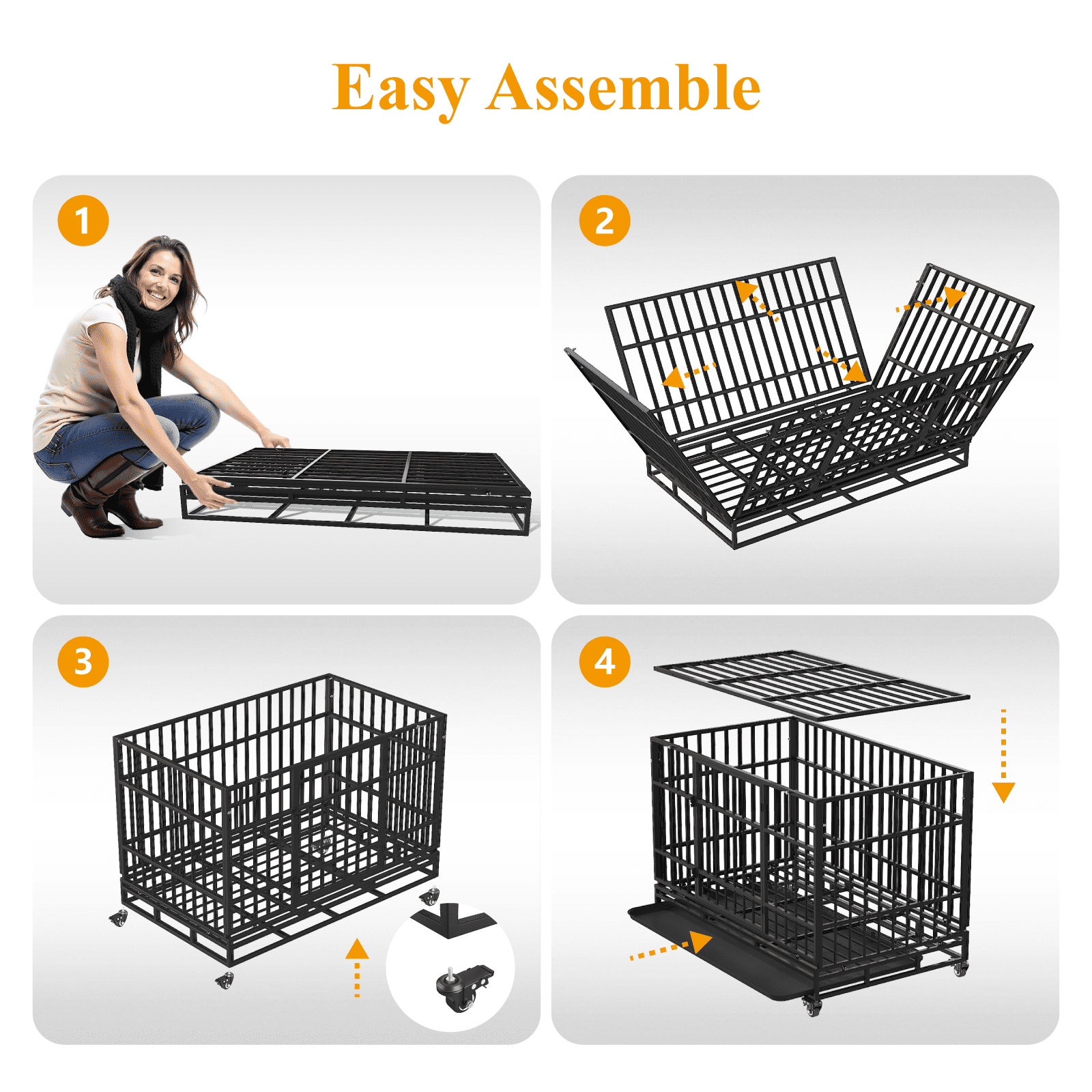 TIMHAKA 48 Inch Heavy Duty Indestructible Dog Crate w/ Double Doors Indoor Extra Large Dog Crate w/ Self-Locking Latch & Removable Tray