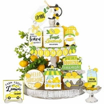 Ongmies Room Decor Clearance Gifts Summer Lemon Tiered Tray Decor Set Farmhouse Summer Wood Sign Rustic Beach Tiered Tray Decorations for Home Kitchen Table Shelf Lemon Yellow