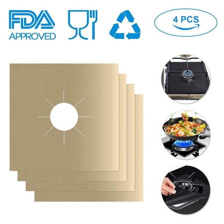 Play Kitchen Stove Burners 4 Pack Gas Stove Protectors Covers Pads Non-stick Reusable Gas Stove Burner Liners Covers Stove Top Protector for Kitchen ()