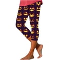 thumbnail image 2 of Yeaiivve Print Capris for Women Halloween Pumpkin Graphic Skinny Pants Elastic High Waist Workout Legging Stretchy Cozy Pajama Bottoms L, 2 of 8