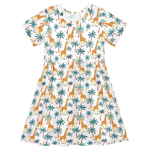 joogoo Giraffes Palm Tree Girls' Short Sleeve Dress Kids Dresses 5-6T