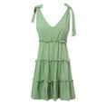 thumbnail image 3 of Women's Summer Casual V Neck Sleeveless Mini Dress Tie Shoulder Width Layered Ruffles Flowing A Line Skirt Short Skirt Womens with Pockets Long Dresses plus Size Maxi Dresses Tunic Shirt Dress Short, 3 of 8