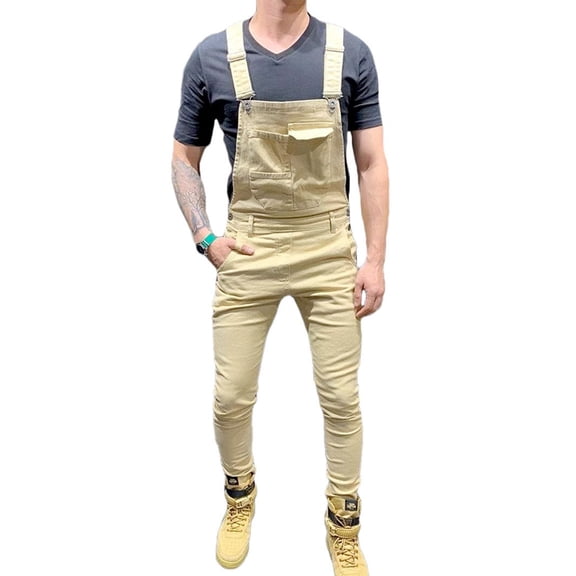 AmShibel UK Mens Denim Dungaree Bib Overalls Jumpsuits Moto Biker Jeans Pants Trousers