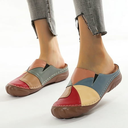 

FITORON Womens Slippers- Fashion Casual Flat Mixed Colors Comfortable Slip On Single Shoes Red 38