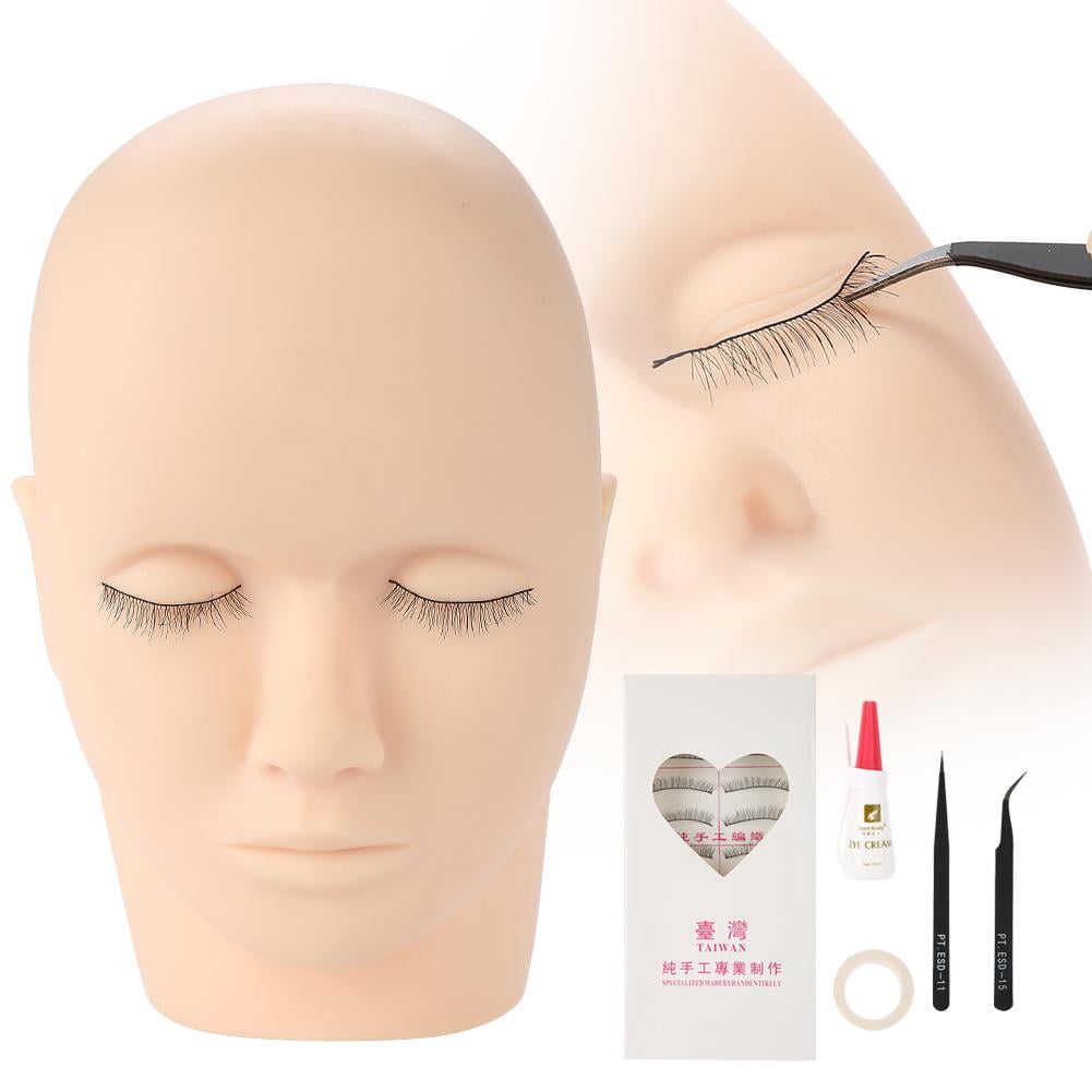 HERCHR Eyelash Extensions Kit,Mannequin Training Flat Head Make Up Eye