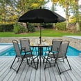 thumbnail image 1 of Gymax Ensemble de Salle à Manger de Patio et de Jardin 6 Pcs avec Table Ronde et 4 Chaises Pliantes et Parasol Inclinable, 1 of 10