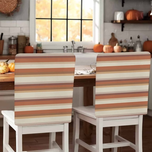 Thanksgiving Stripes Chair Covers Set of 6 Orange Stripes Chair Back Covers Stretch Removable Washable Slipcovers Protector for Dining Room Kitchen Party Decor